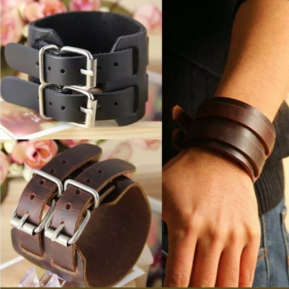 Wide PU Leather Belt Strap Buckle Adjustable Cuff